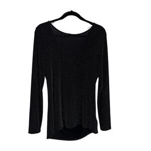 Michael Kors Black Sparkle Long Sleeve Top Silver Chain Cowl Back